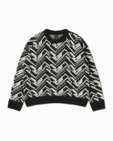  / SNOW MOUNTAIN JACQUARD CREW NECK / BLACN × IVORY