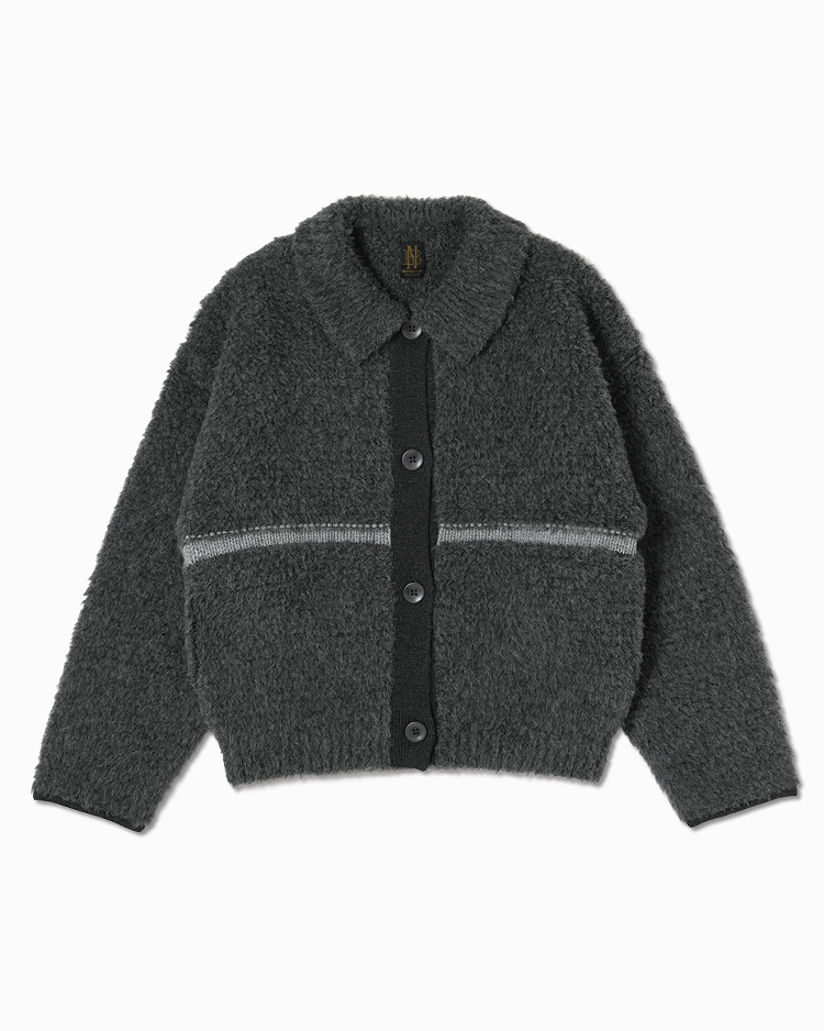BATONER (WOMEN) / SHETLAND BOA POLO CARDIGAN / GREY
