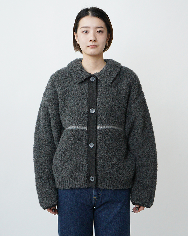 BATONER (WOMEN) / SHETLAND BOA POLO CARDIGAN / GREY