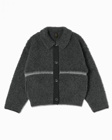  / SHETLAND BOA POLO CARDIGAN / GREY