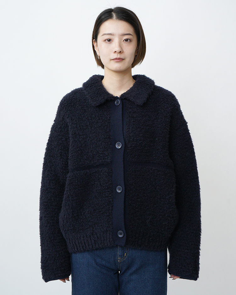 BATONER (WOMEN) / SHETLAND BOA POLO CARDIGAN / NAVY