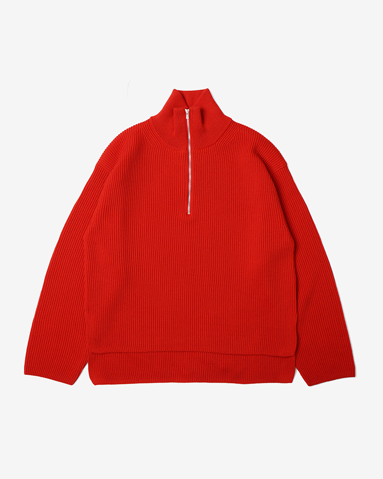 BATONER (WOMEN) / SOLID WOOL RIB HARF ZIP / VERMILION
