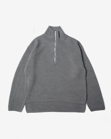  / SOLID WOOL RIB HARF ZIP / MELANGE GREY
