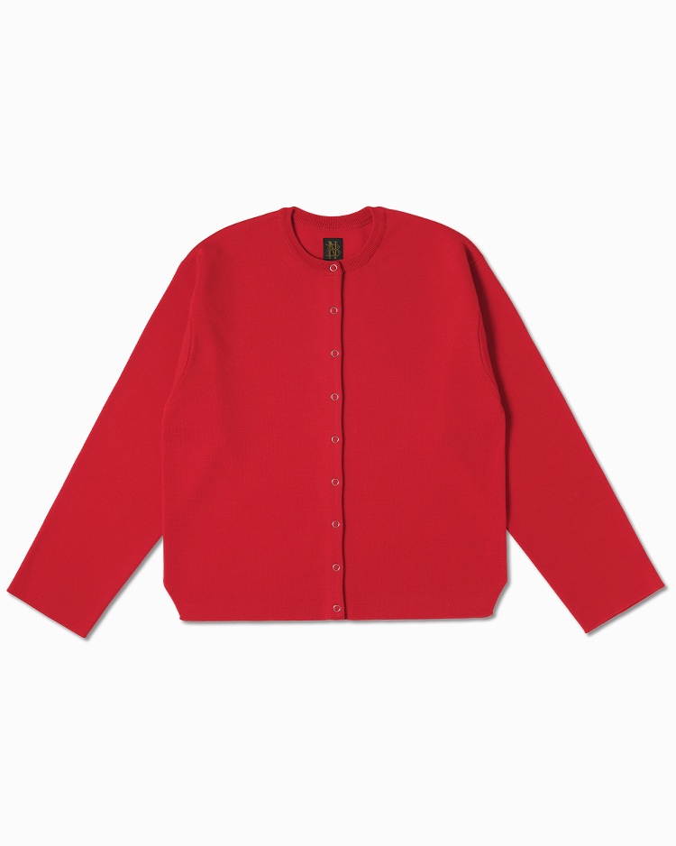 BATONER (WOMEN) / 32G SMOOTH WOOL CREW SNAP CARDIGAN / VERMILION