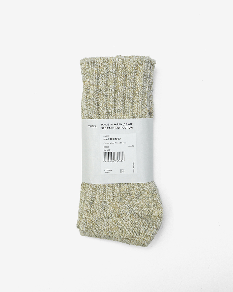 YAECA (MEN) / Cotton Wool Ribbed Socks / BEIGE