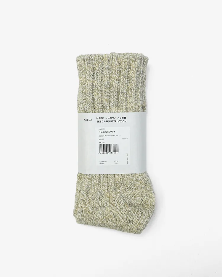YAECA (MEN) / Cotton Wool Ribbed Socks / BEIGE