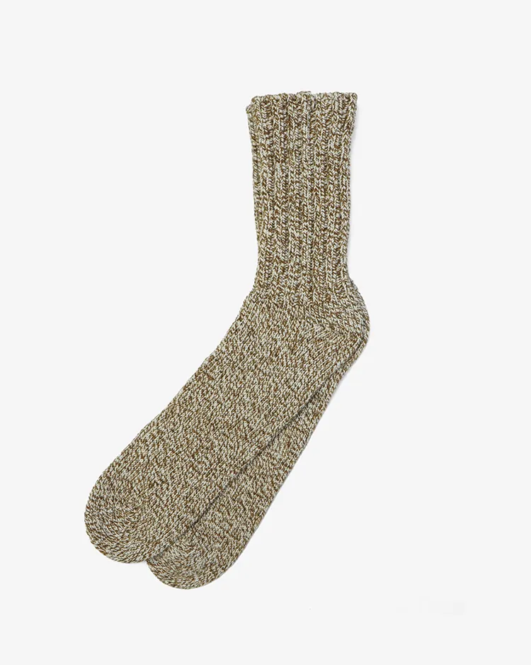 YAECA (MEN) / Cotton Wool Ribbed Socks / BROWN