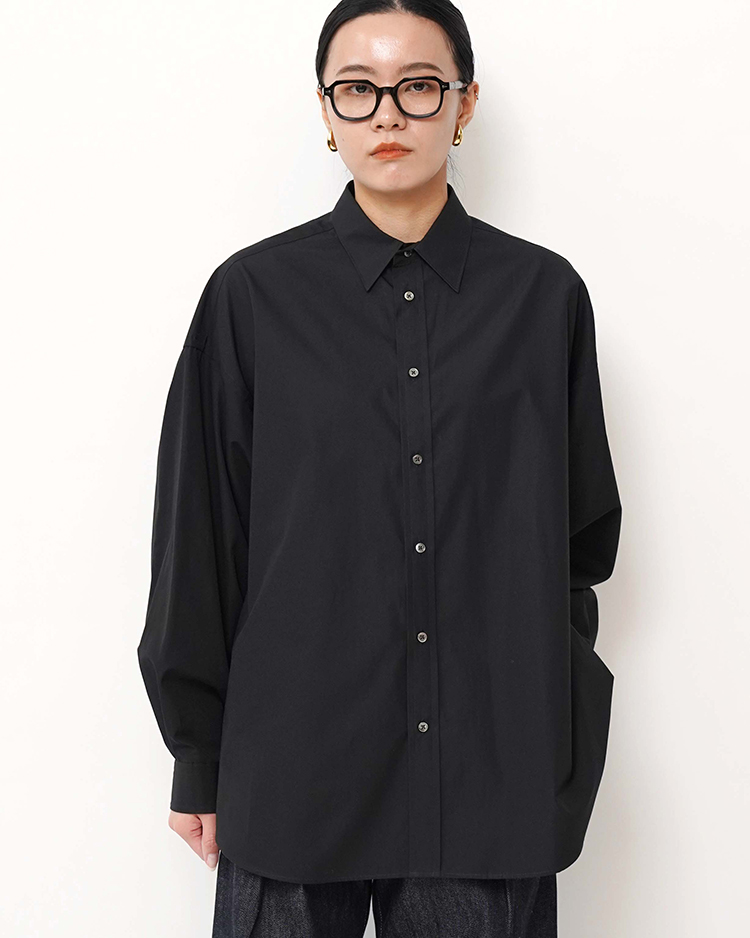 Graphpaper (WOMEN) / High Count Broad L/S Oversized Regular Collar Shirt / BLACK