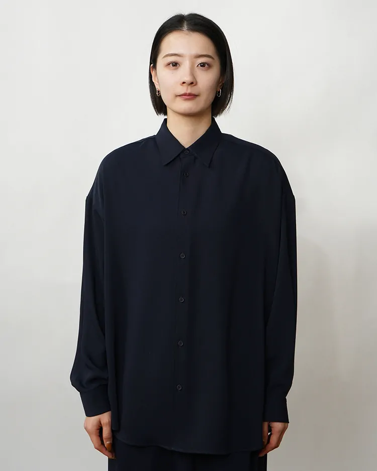 Graphpaper (WOMEN) / Satin Oversized Regular Collor Shirt / NAVY