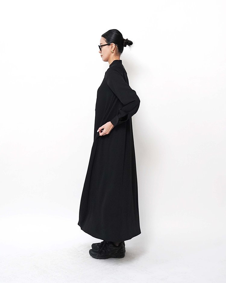 Graphpaper (WOMEN) / Satin Band Collar Dress / BLACK