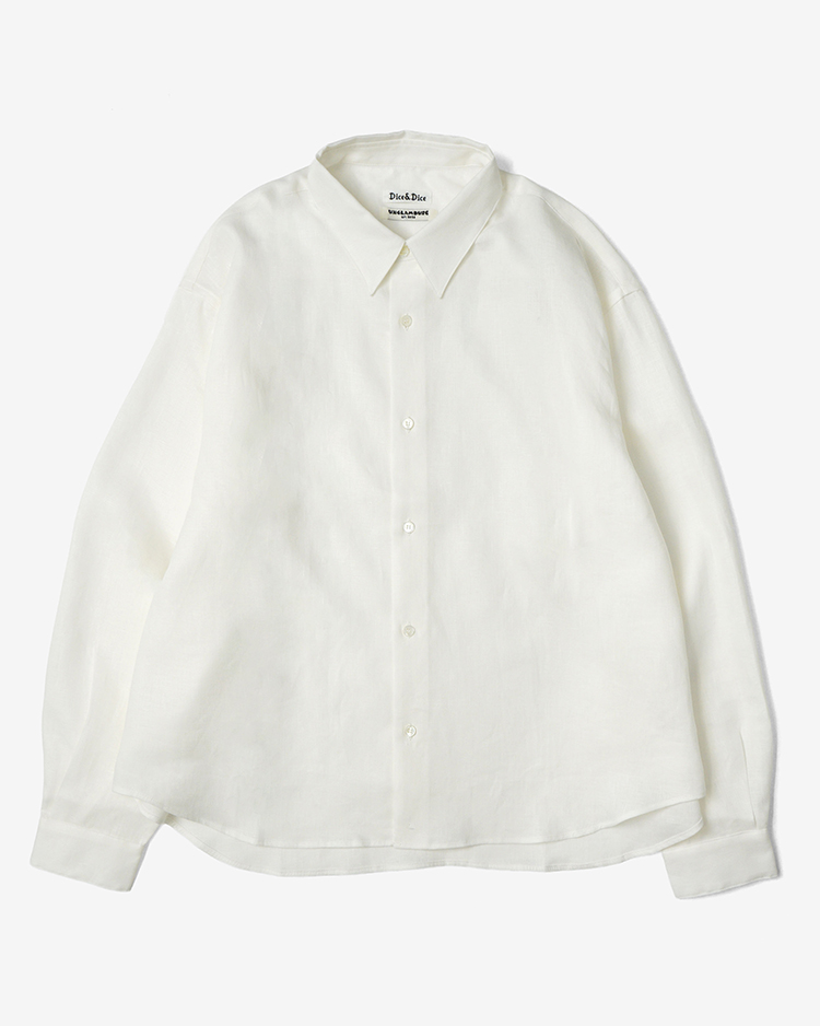 Dice&Dice / Dice&Dice x UNGLAMOUSE  LINEN REGULAR COLLAR L/S WIDE SHIRT / WHITE