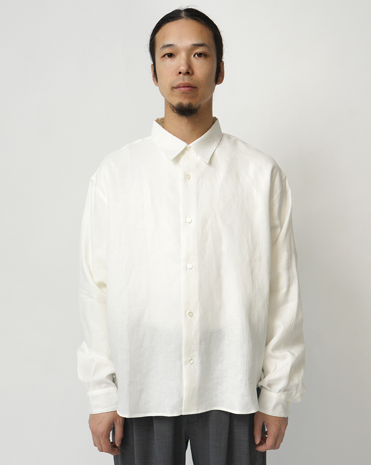 Dice&Dice / Dice&Dice x UNGLAMOUSE  LINEN REGULAR COLLAR L/S WIDE SHIRT / WHITE