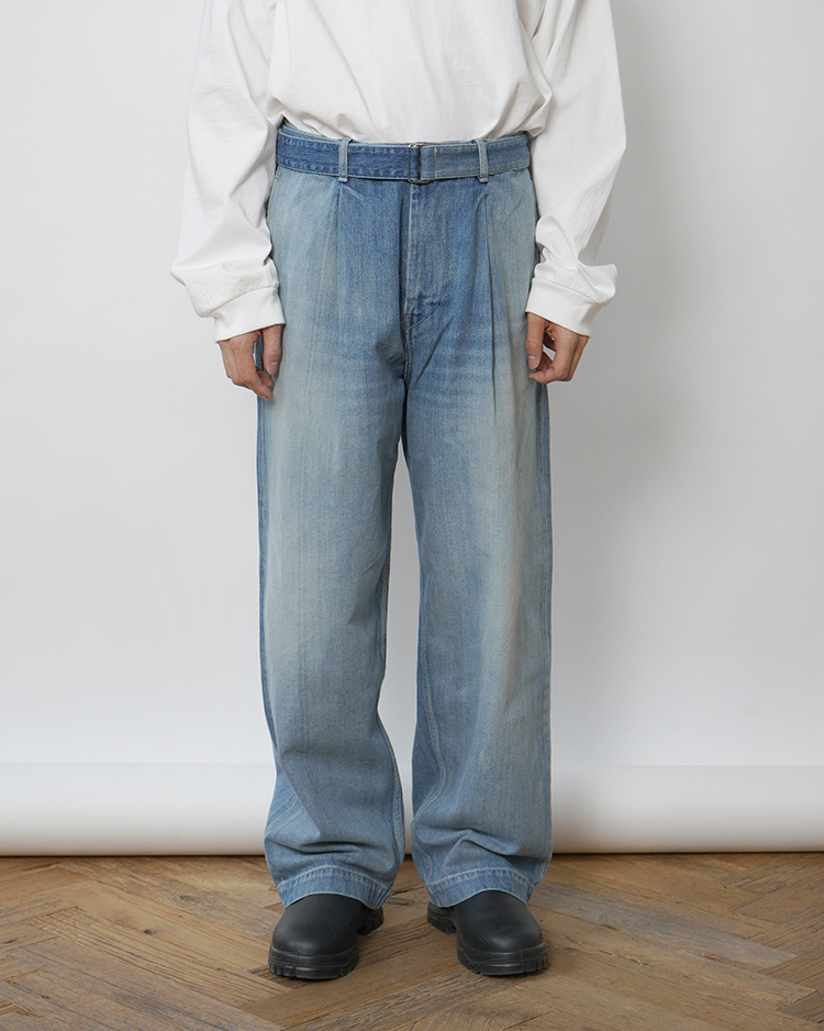 Graphpaper (MEN) / Selvage Denim Belted Pants / INDIGO LIGHT FADE