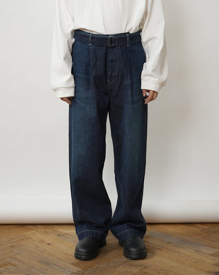 Graphpaper (MEN) / Selvage Denim Belted Pants / INDIGO DARK FADE