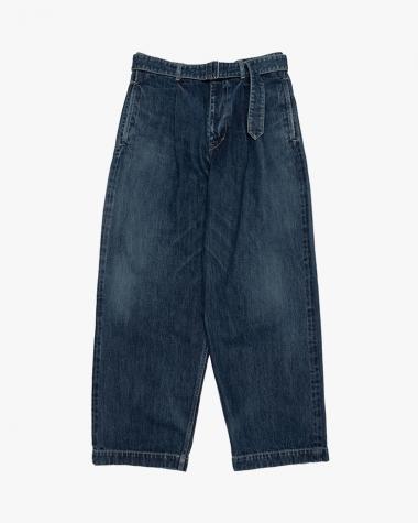  / Selvage Denim Belted Pants / INDIGO DARK FADE