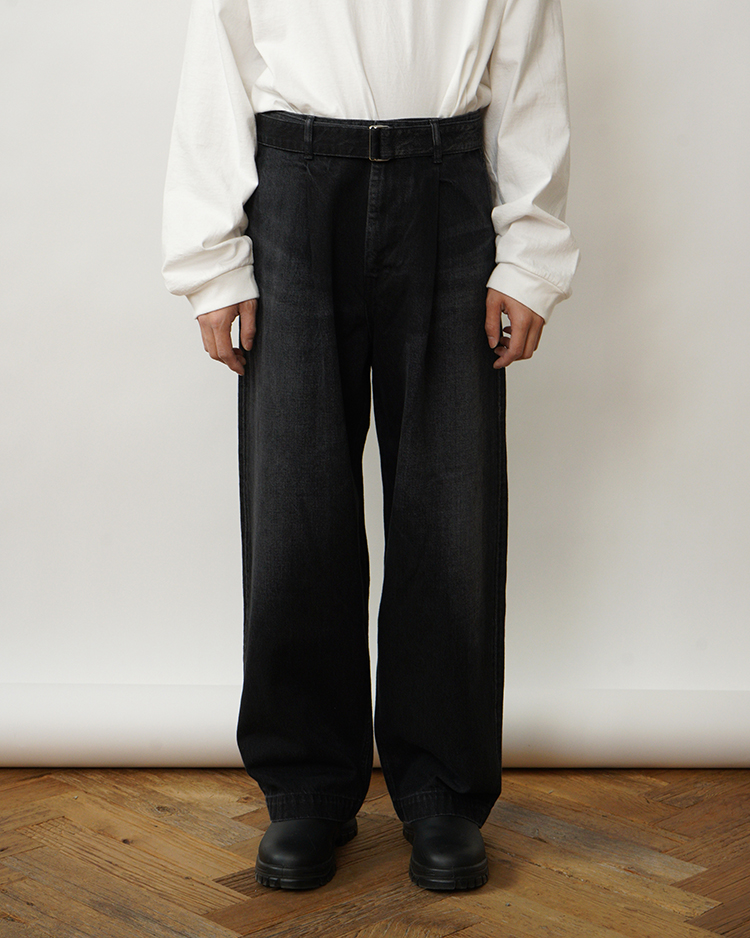 Graphpaper (MEN) / Selvage Denim Belted Pants / BLACK DARK FADE