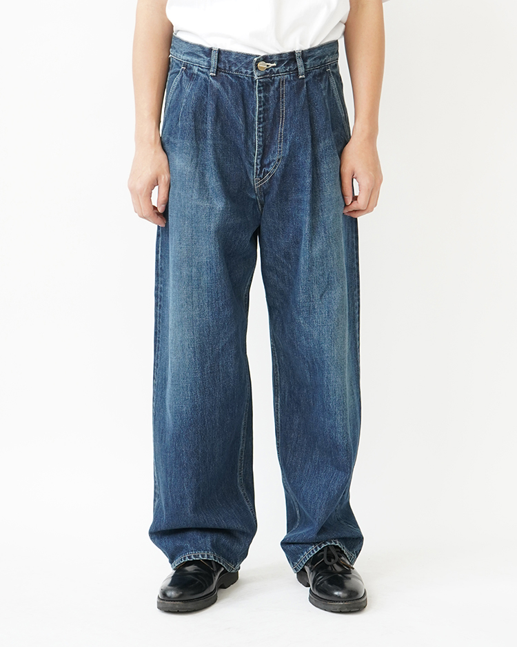 Graphpaper (MEN) / Selvage Denim Two Tuck Pants / INDIGO DARK FADE