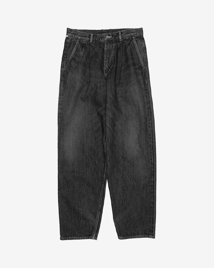 Graphpaper (MEN) / Selvage Denim Two Tuck Tapered Pants / BLACK DARK FADE