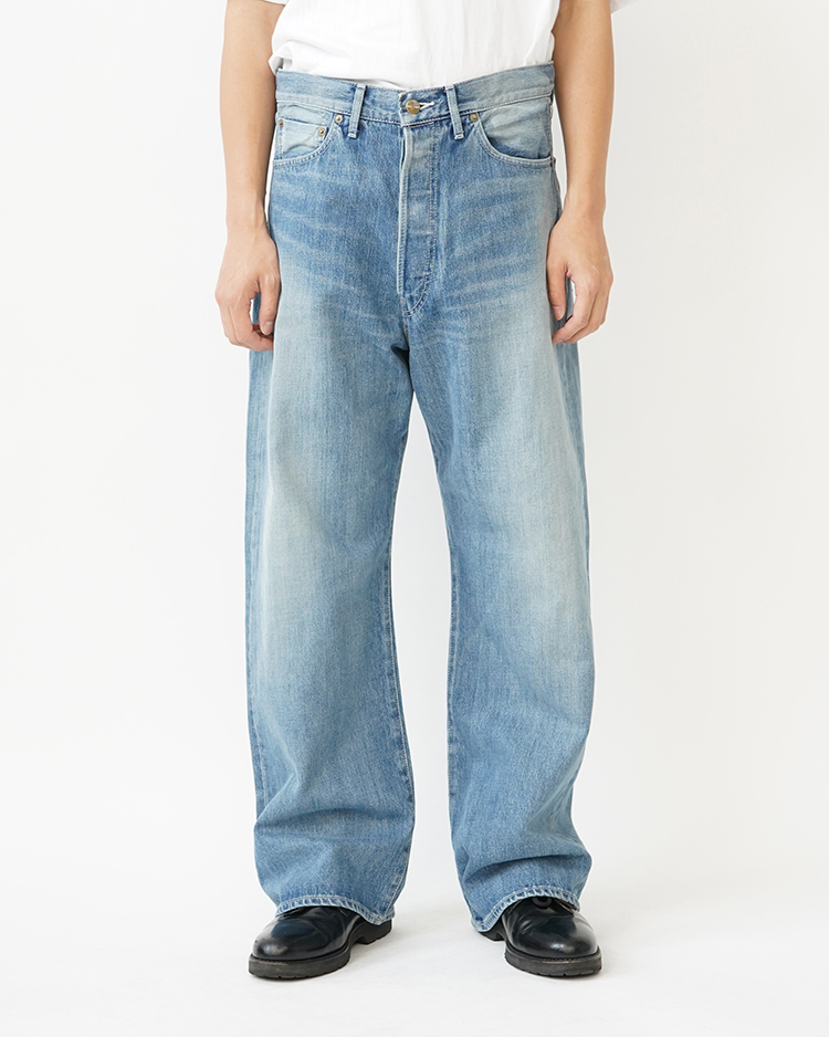 Graphpaper (MEN) / Selvage Denim Five Pocket Wide Straight Pants / INDIGO LIGHT FADE