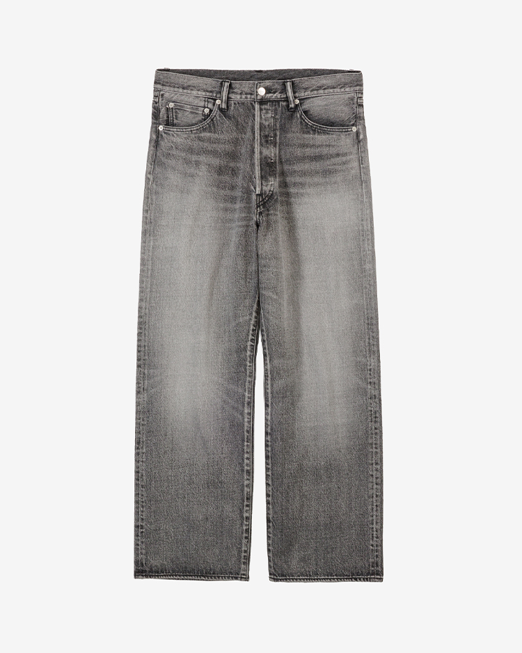Graphpaper (MEN) / Selvage Denim Five Pocket Wide Straight Pants / BLACK LIGHT FADE