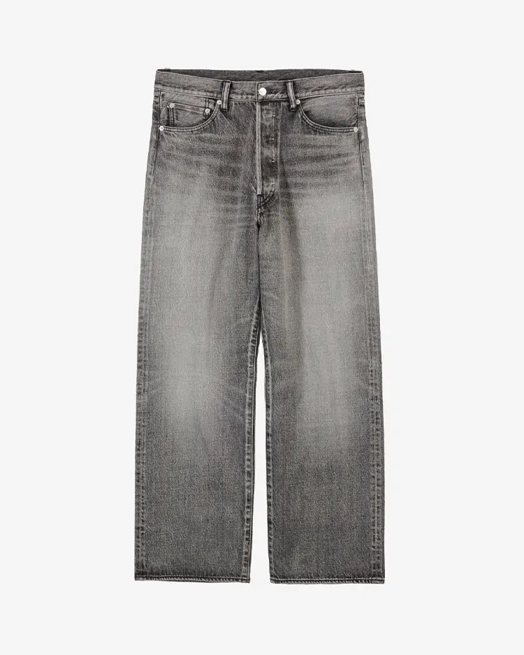 Selvage Denim Five Pocket Wide Straight Pants / BLACK LIGHT FADE