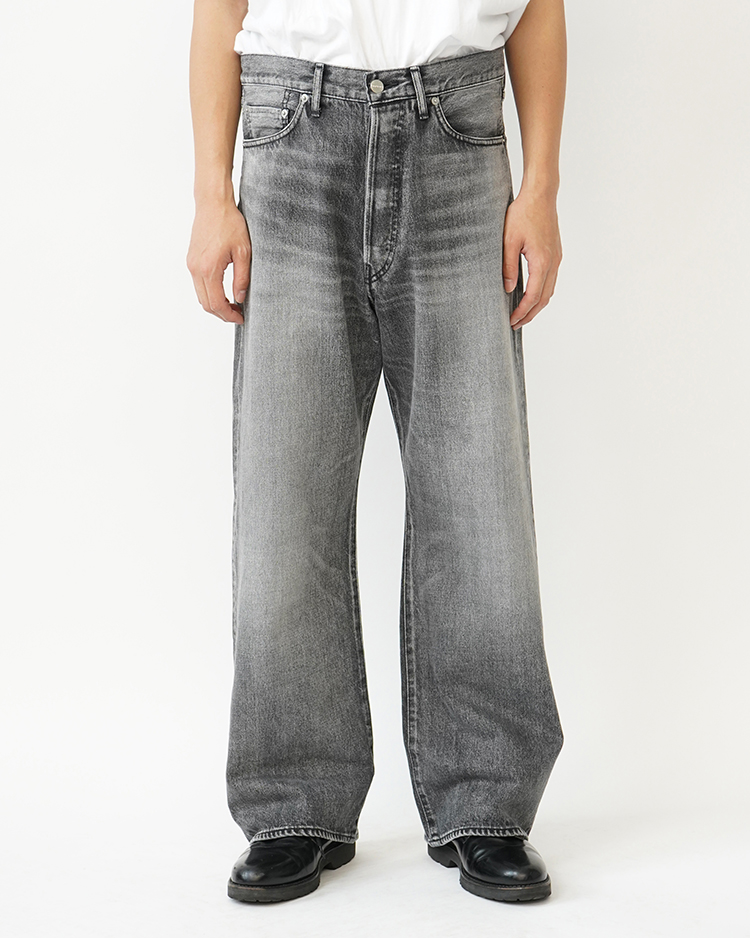 Graphpaper (MEN) / Selvage Denim Five Pocket Wide Straight Pants / BLACK LIGHT FADE