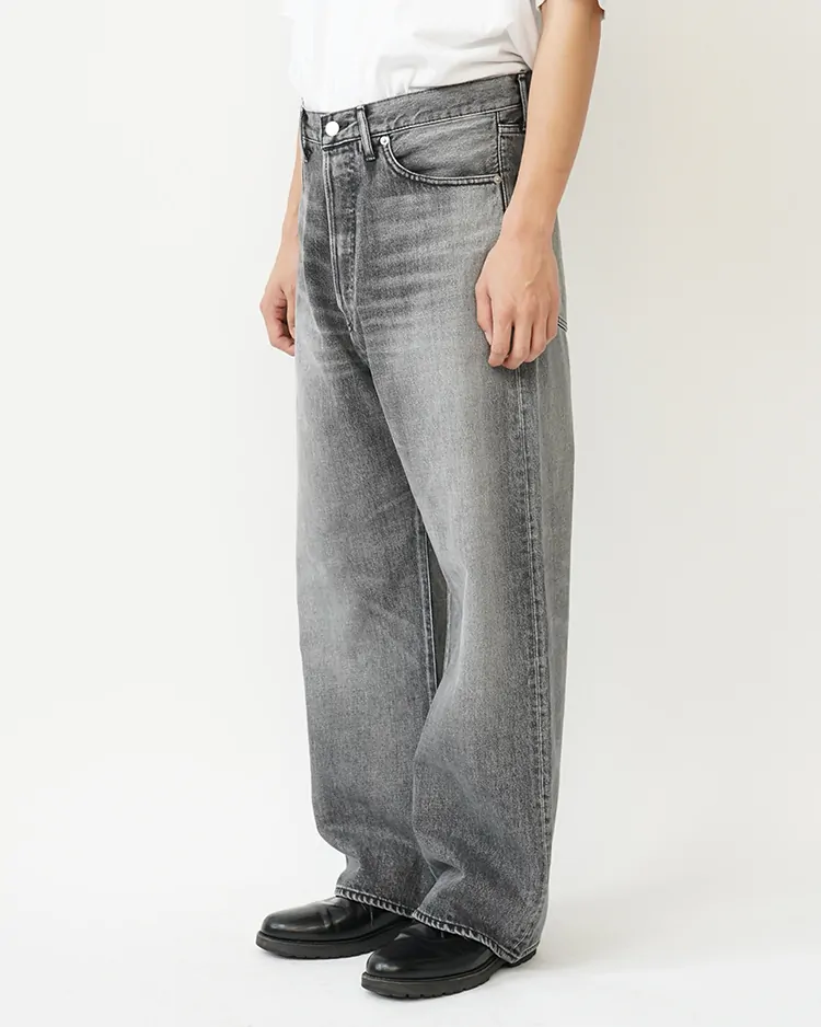 Selvage Denim Five Pocket Wide Straight Pants / BLACK LIGHT FADE