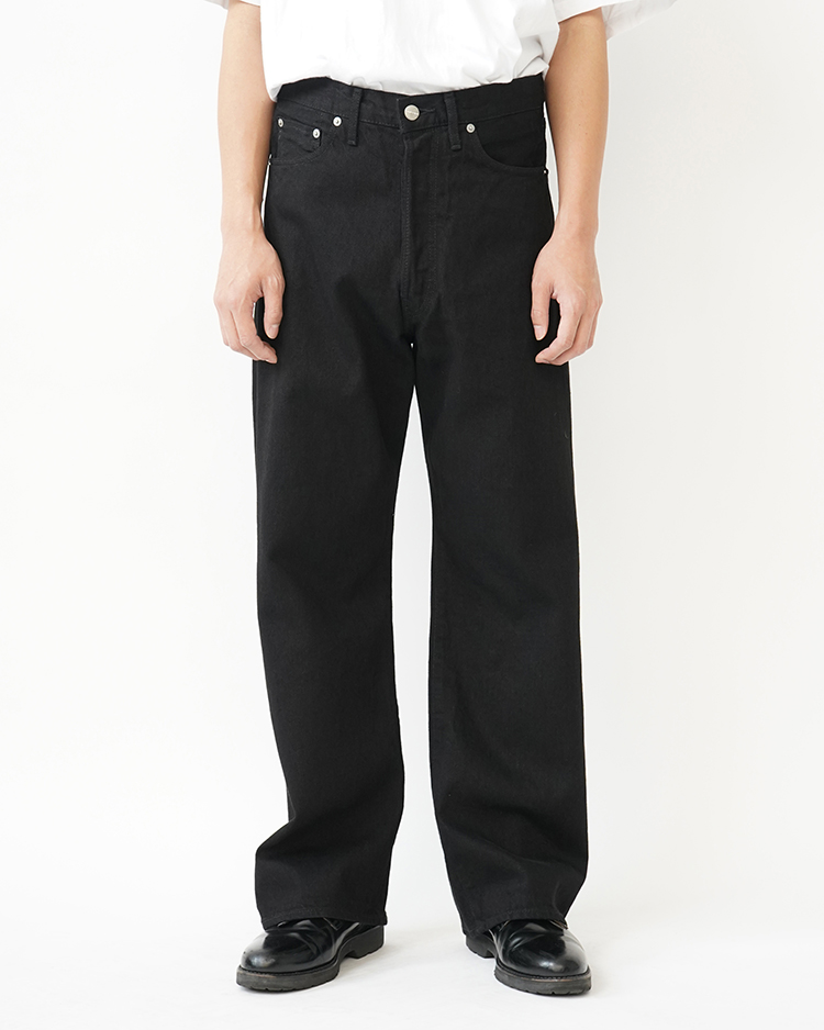 Graphpaper (MEN) / Selvage Denim Five Pocket Wide Straight Pants / BLACK WASHED