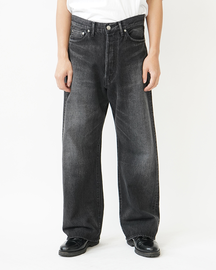 Graphpaper (MEN) / Selvage Denim Five Pocket Wide Straight Pants / BLACK DARK FADE