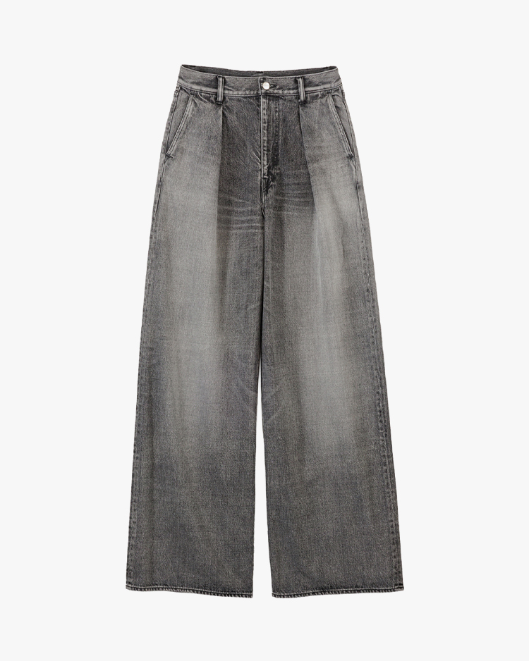 Graphpaper (WOMEN) / Selvage Denim Two Tuck Wide Pants / BLACK LIGHT FADE