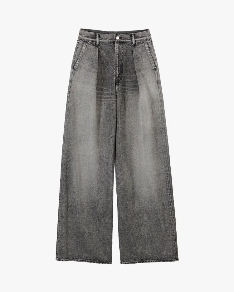 Graphpaper (WOMEN) / Selvage Denim Two Tuck Wide Pants / BLACK LIGHT FADE