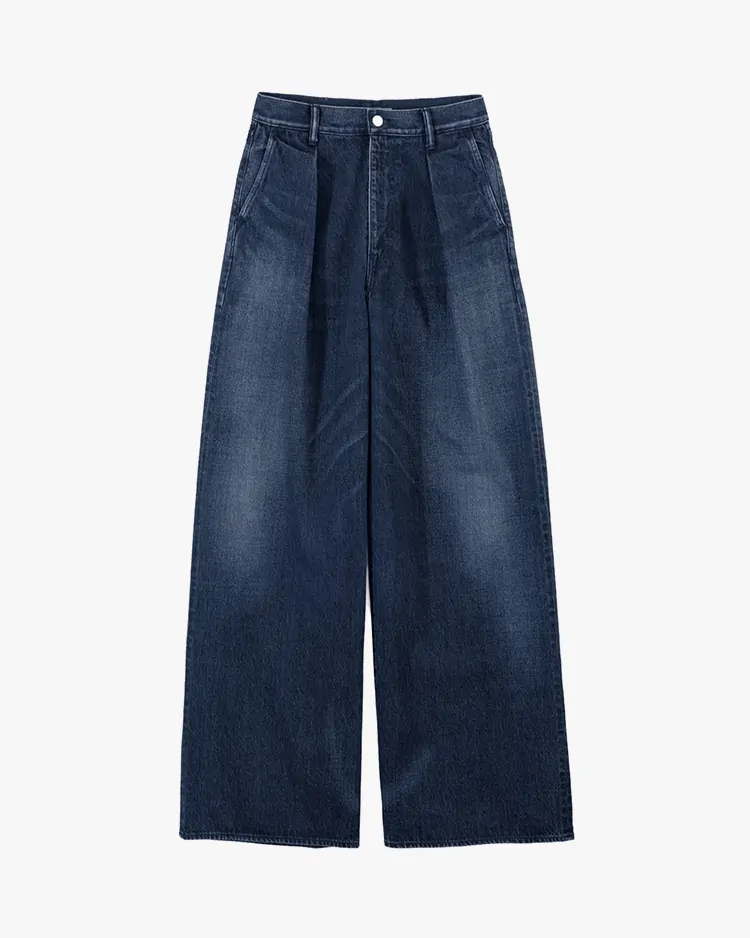 Graphpaper (WOMEN) / Selvage Denim Two Tuck Wide Pants / INDIGO DARK FADE