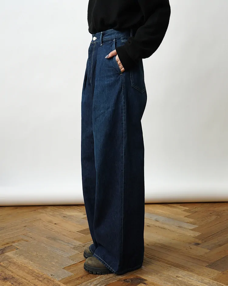 Graphpaper (WOMEN) / Selvage Denim Two Tuck Wide Pants / INDIGO DARK FADE