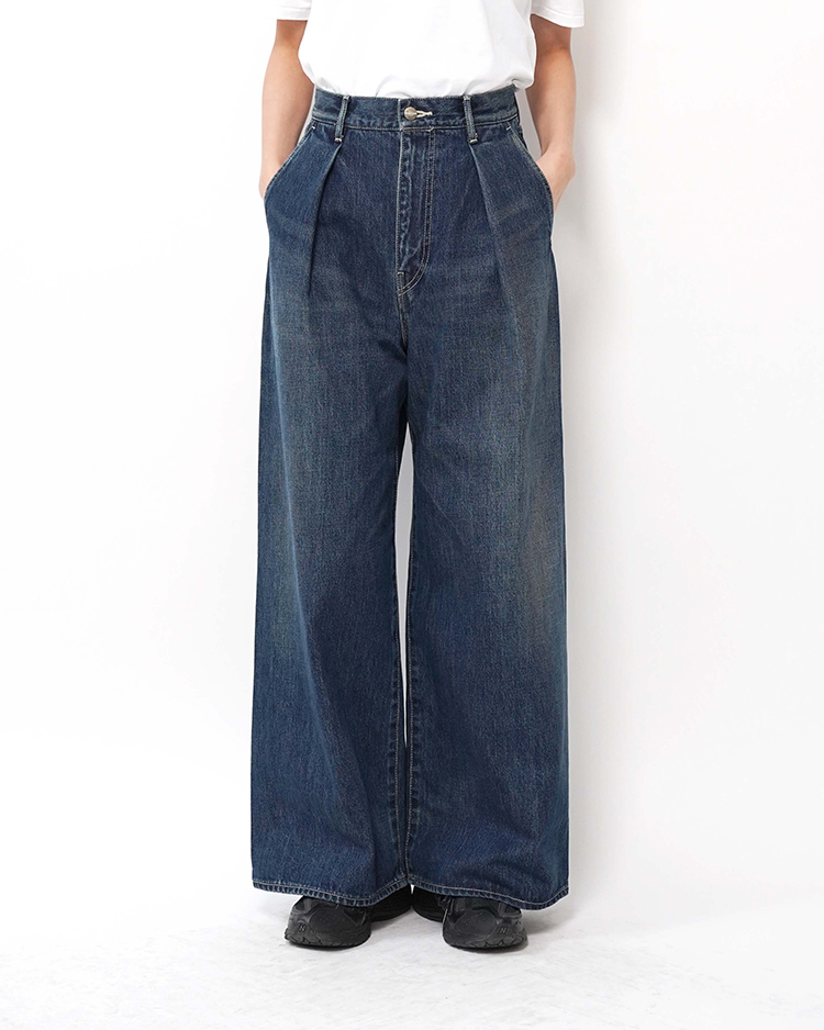 Graphpaper (WOMEN) / Selvage Denim Two Tuck Wide Pants / BLACK DARK FADE