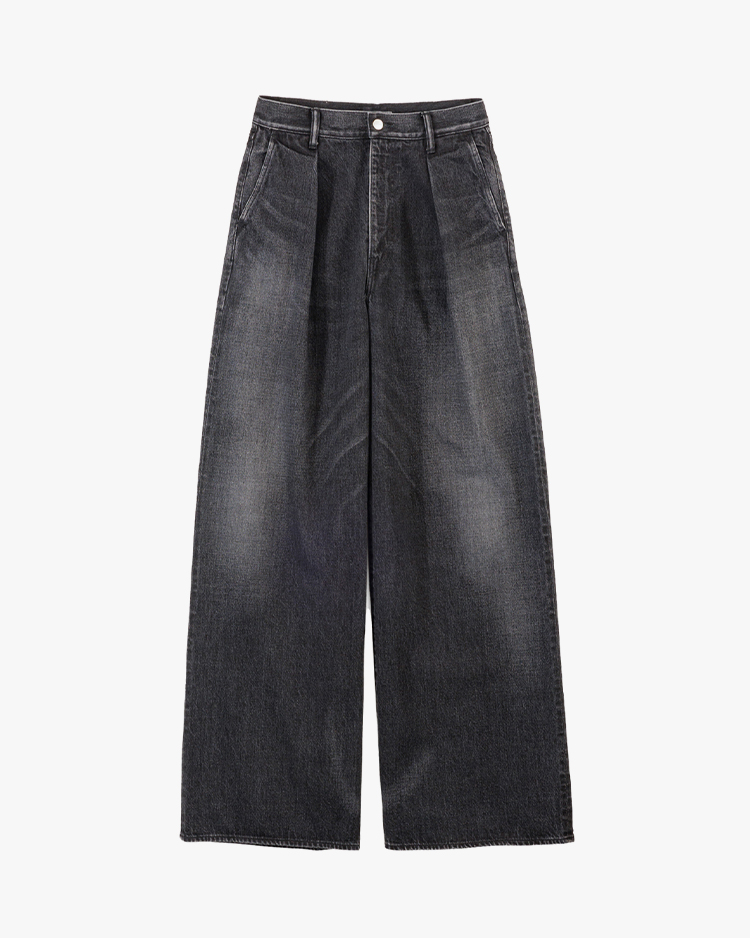 Graphpaper (WOMEN) / Selvage Denim Two Tuck Wide Pants / BLACK DARK FADE