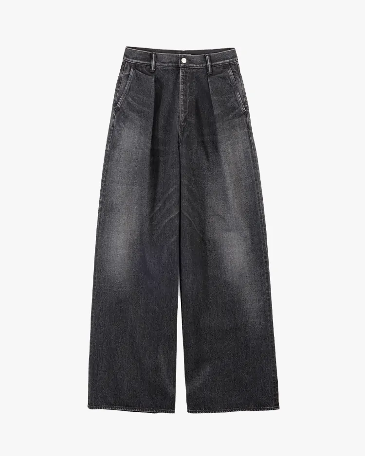 Graphpaper (WOMEN) / Selvage Denim Two Tuck Wide Pants / BLACK DARK FADE