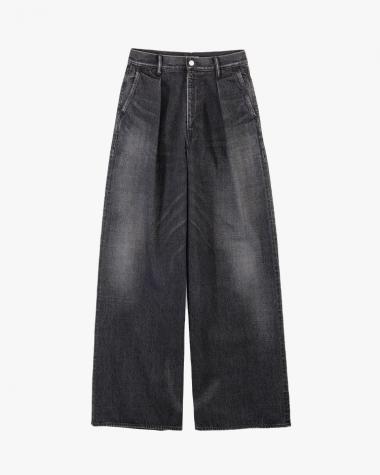  / Selvage Denim Two Tuck Wide Pants / BLACK DARK FADE