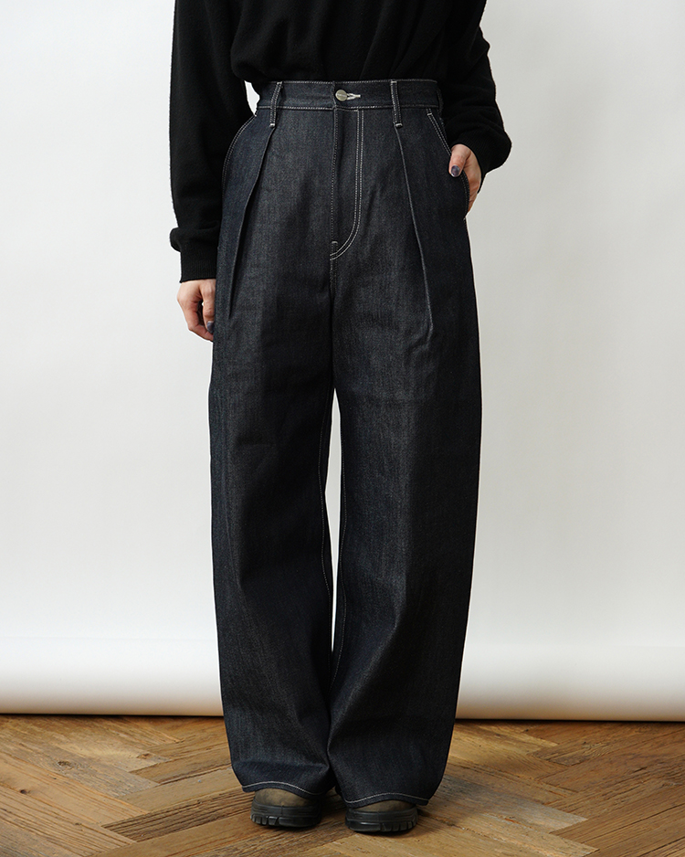 Graphpaper (WOMEN) / Selvage Denim Two Tuck Wide Pants / INDIGO RIGID