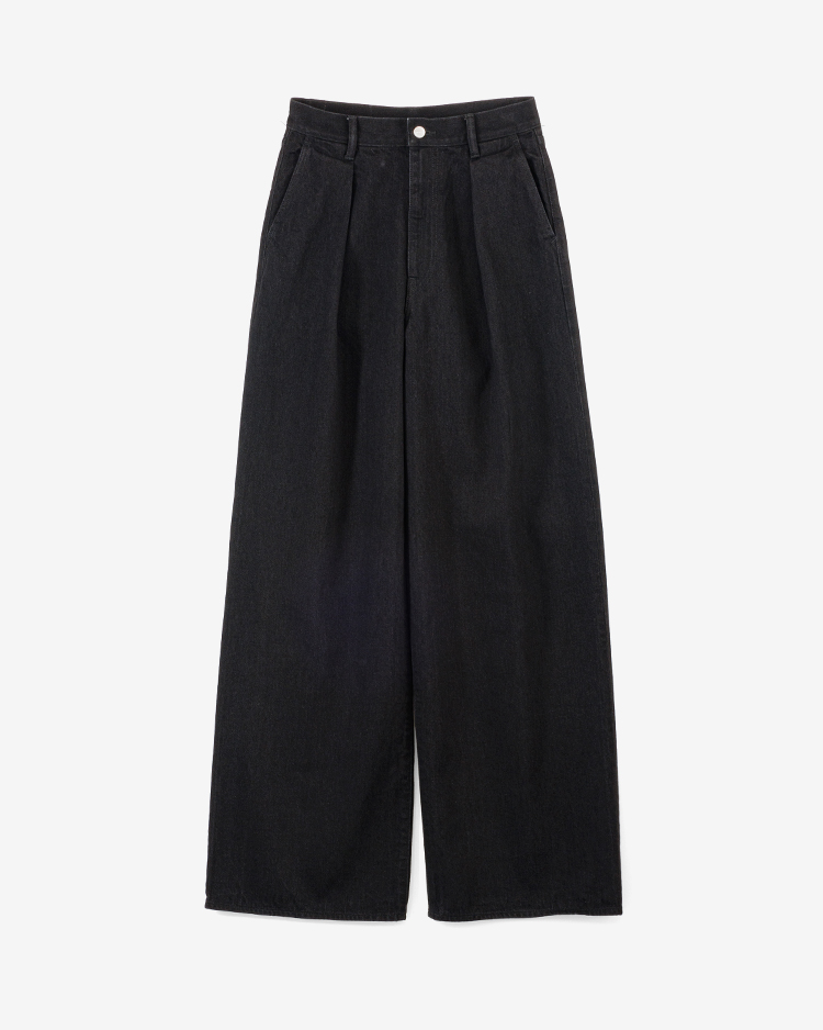Graphpaper (WOMEN) / Selvage Denim Two Tuck Wide Pants / BLACK WASHED
