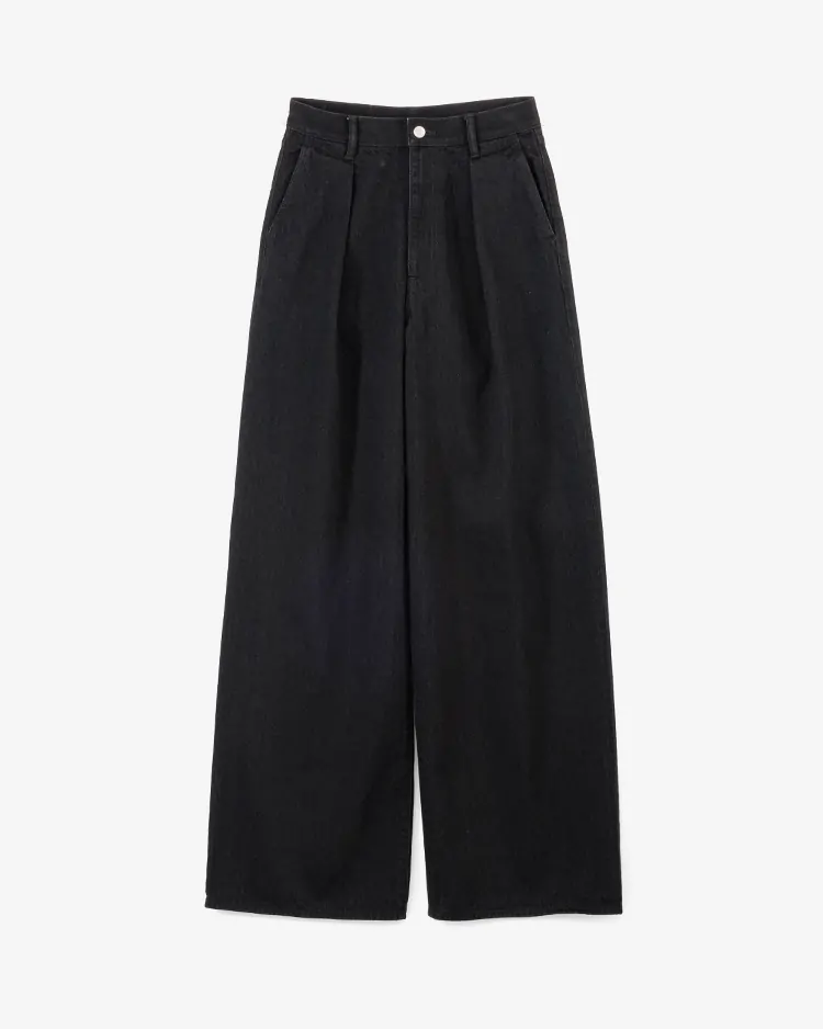 Graphpaper (WOMEN) / Selvage Denim Two Tuck Wide Pants / BLACK WASHED