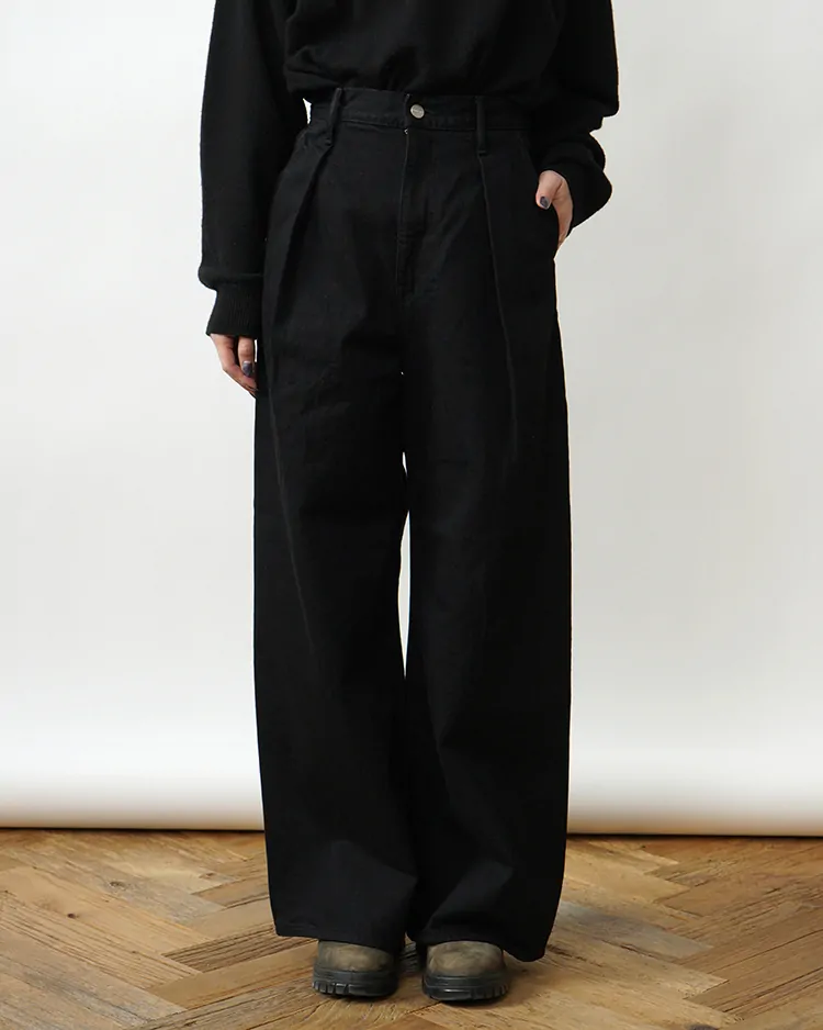 Graphpaper (WOMEN) / Selvage Denim Two Tuck Wide Pants / BLACK WASHED