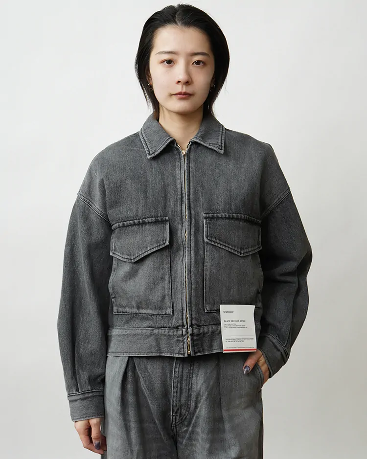 Graphpaper (WOMEN) / Selvage Denim Zip Jacket / BLACK LIGHT FADE