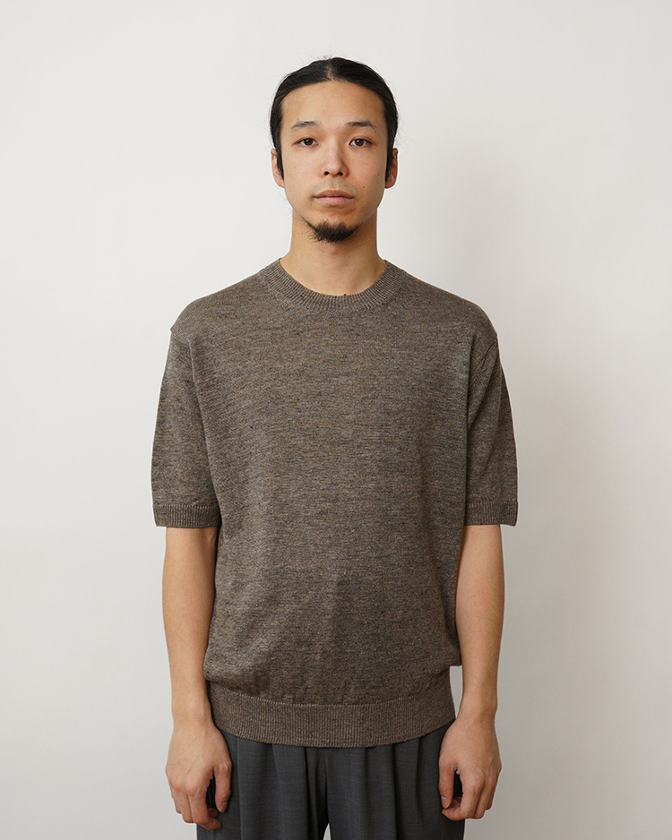 BATONER (MEN) / WASHED HIGH COUNT LINEN CREW NECK SHORT SLEEVE / BROWN