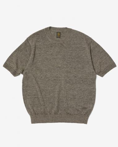  / WASHED HIGH COUNT LINEN CREW NECK SHORT SLEEVE / BROWN