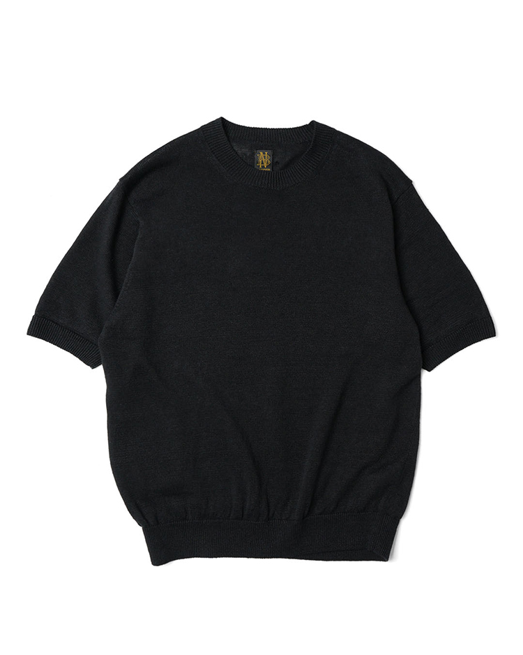 BATONER (MEN) / WASHED HIGH COUNT LINEN CREW NECK SHORT SLEEVE / BLACK