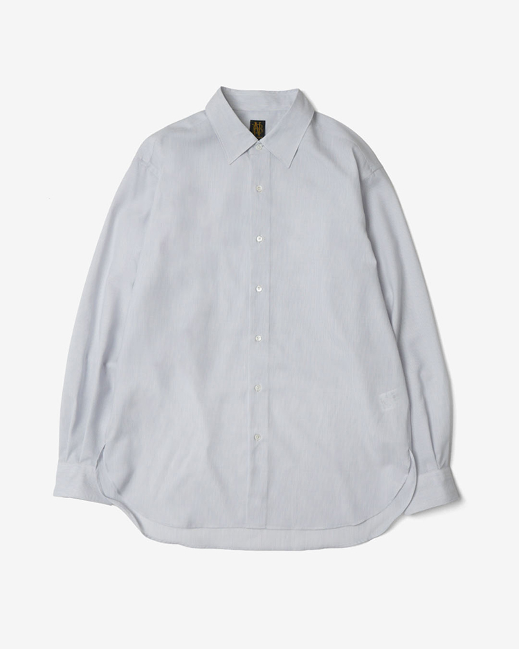BATONER (MEN) / SOLID WOOL REGULAR COLLAR SHIRT / SAX STRIPE