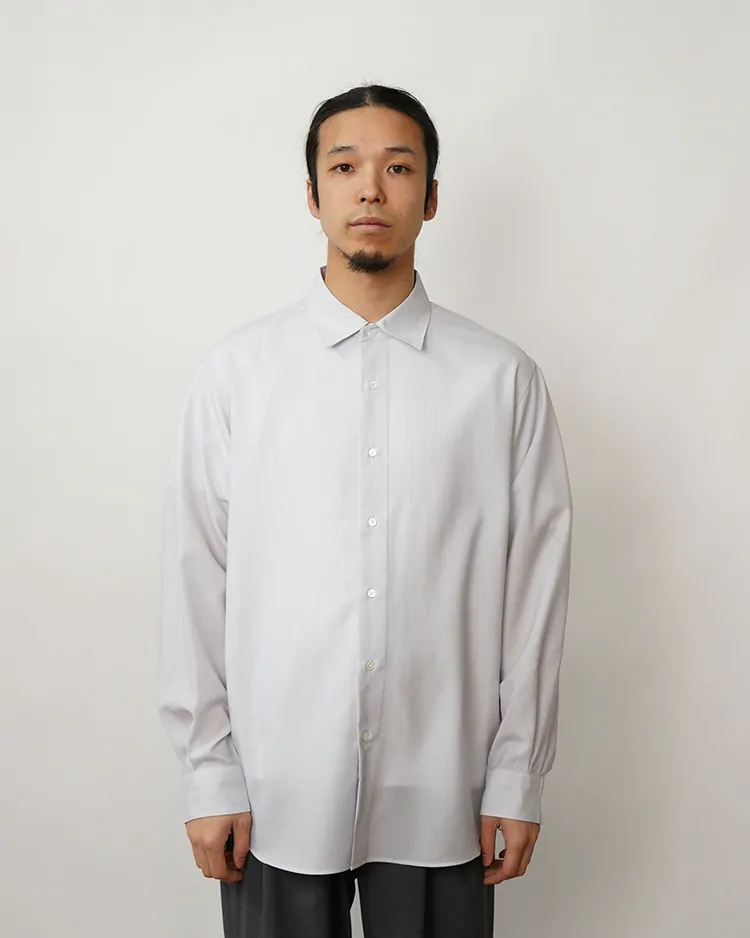 BATONER (MEN) / SOLID WOOL REGULAR COLLAR SHIRT / SAX STRIPE