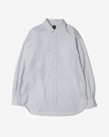 BATONER (MEN) / SOLID WOOL REGULAR COLLAR SHIRT / SAX STRIPE