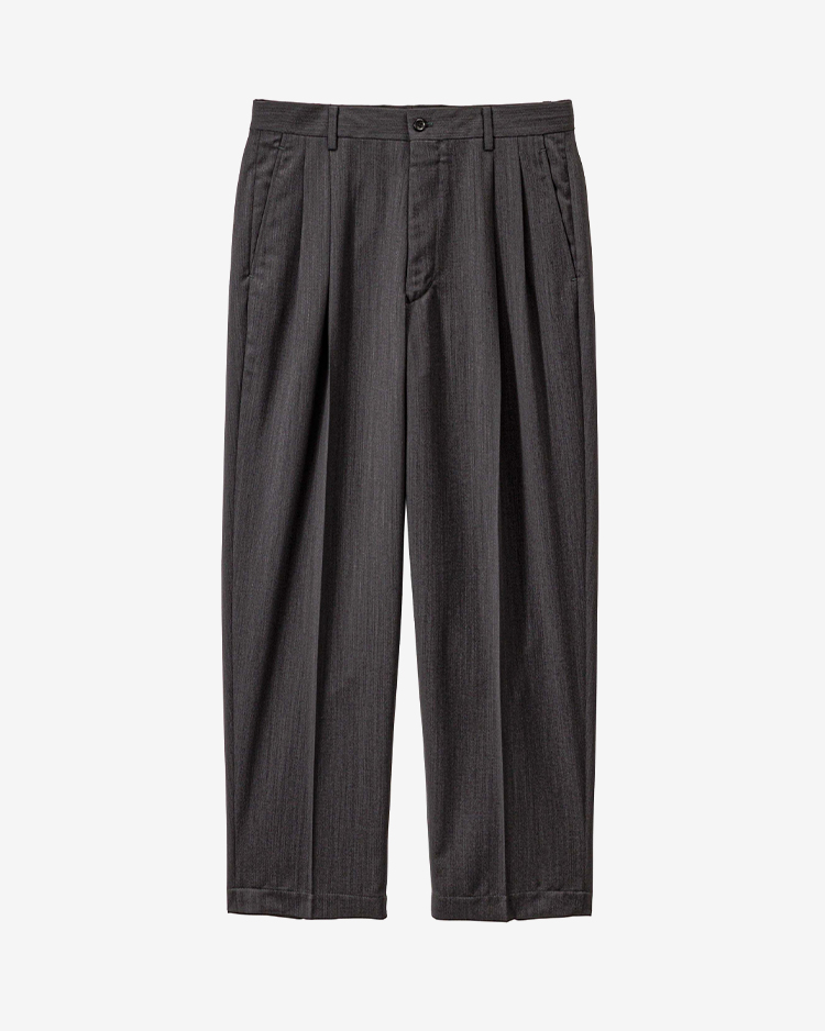 Graphpaper (MEN) / Melange Herringbone Pleated Wide Trousers / GRAY