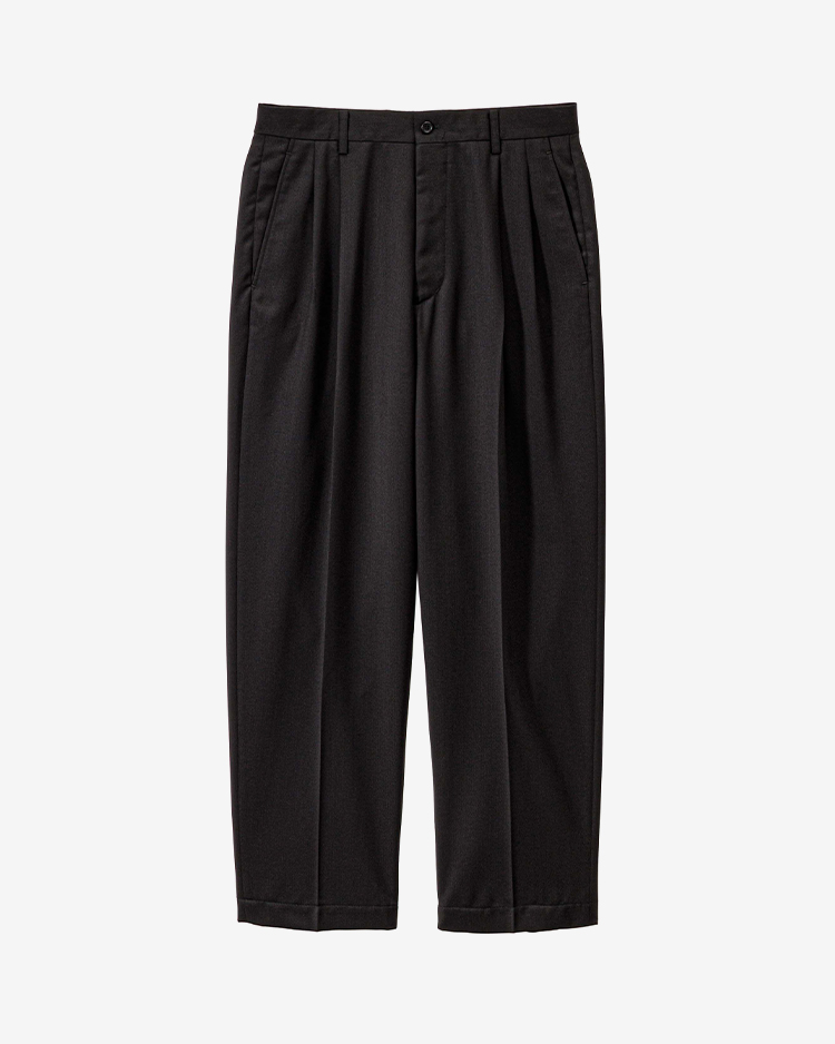 Graphpaper (MEN) / Melange Herringbone Pleated Wide Trousers / BLACK